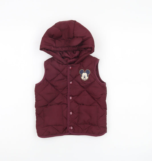 Disney Baby George Mickey Mouse Red Quilted Hooded Waistcoat 12-18M