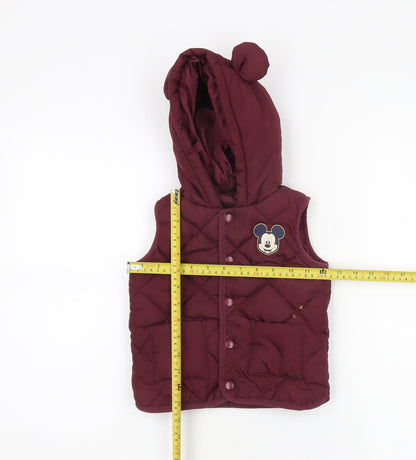 Disney Baby George Mickey Mouse Red Quilted Hooded Waistcoat 12-18M