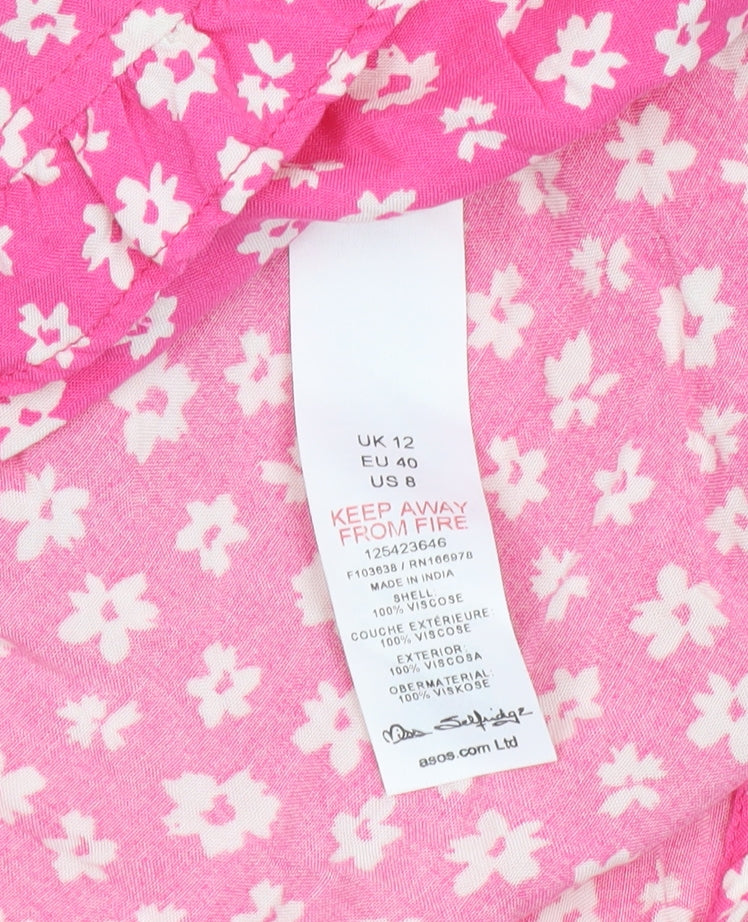 Miss Selfridge Women’s Pink Floral Puff Sleeve Playsuit Size 12