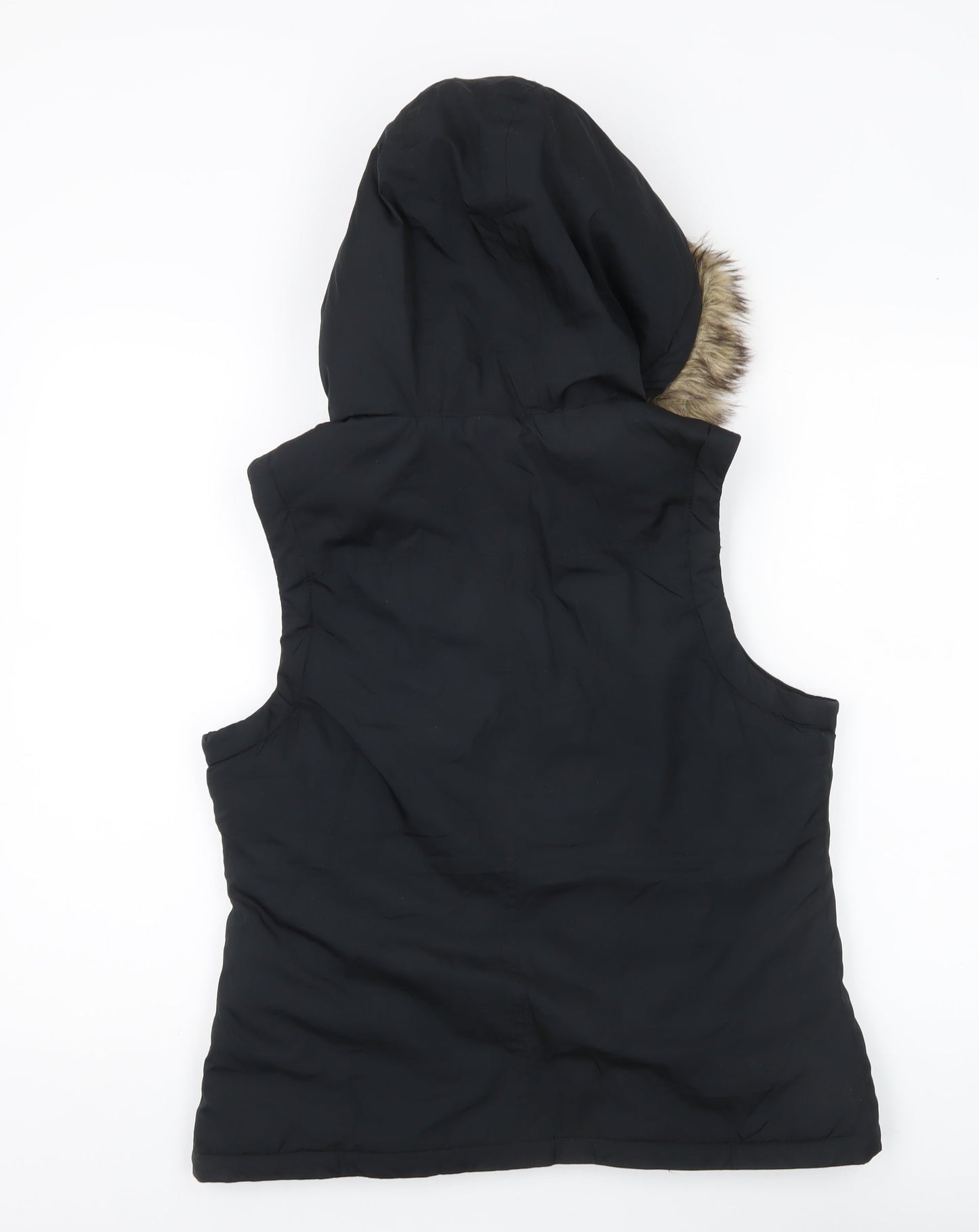 Gap Women’s Black Faux Fur Hooded Puffer Waistcoat Size 8