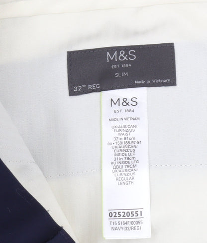 Marks and Spencer Men’s Blue Slim Fit Dress Pants 32W 31L