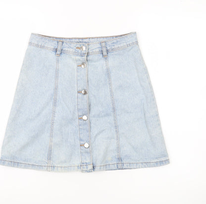 H&M Divided Women’s Blue Denim A-Line Button Skirt Size 8