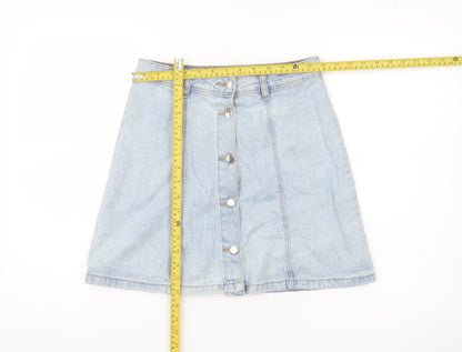 H&M Divided Women’s Blue Denim A-Line Button Skirt Size 8