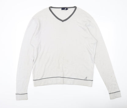Kangol Mens Grey V-Neck Pullover Jumper L Wool Blend Long Sleeve