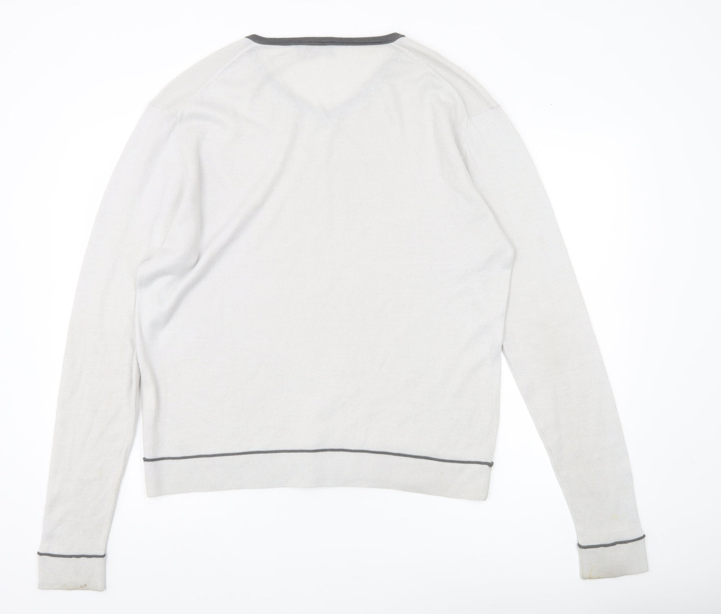 Kangol Mens Grey V-Neck Pullover Jumper L Wool Blend Long Sleeve