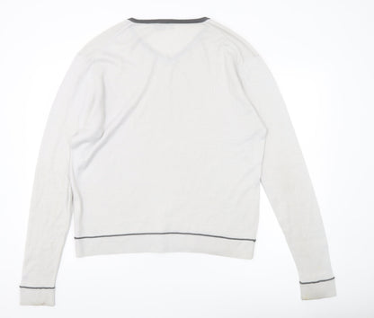 Kangol Mens Grey V-Neck Pullover Jumper L Wool Blend Long Sleeve