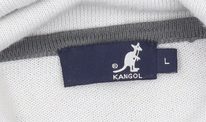 Kangol Mens Grey V-Neck Pullover Jumper L Wool Blend Long Sleeve