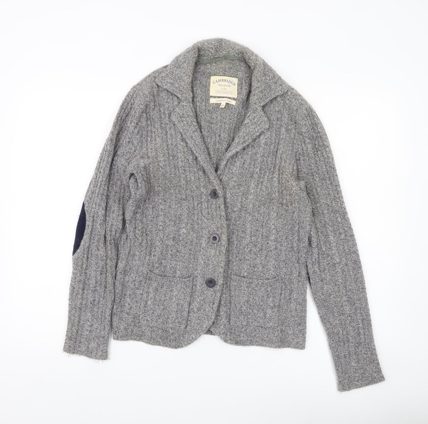 Cambridge Dry Goods Womens Grey Wool Blend Cardigan UK 12 Collared Knit