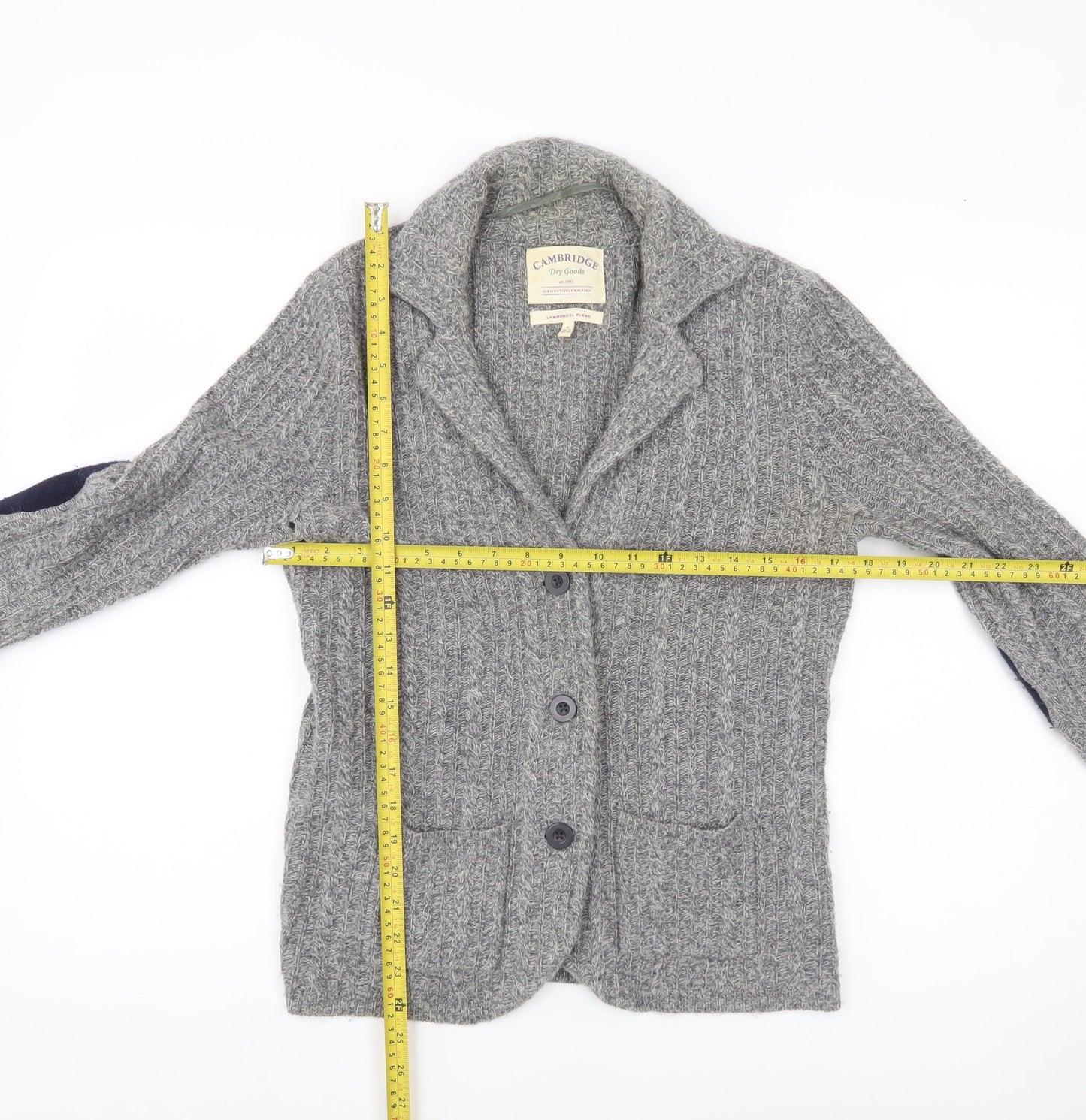 Cambridge Dry Goods Womens Grey Wool Blend Cardigan UK 12 Collared Knit
