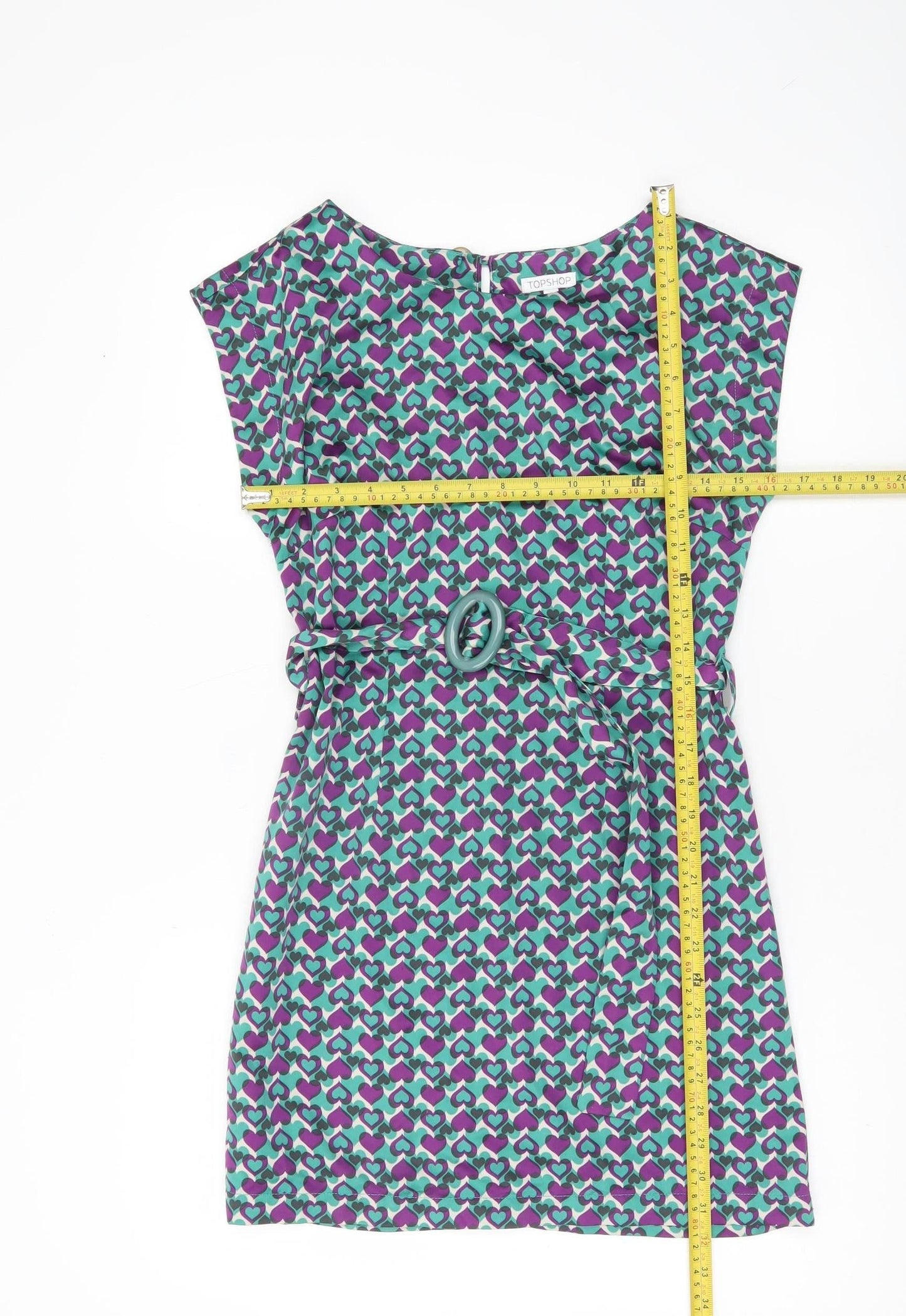 Topshop Women’s Multicoloured Size 8 Shift Dress Belted Retro Hearts