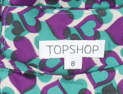 Topshop Women’s Multicoloured Size 8 Shift Dress Belted Retro Hearts