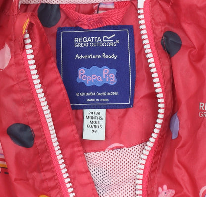 Regatta Girls Red Peppa Pig Rain Coat Jacket 24 Months Waterproof Hooded