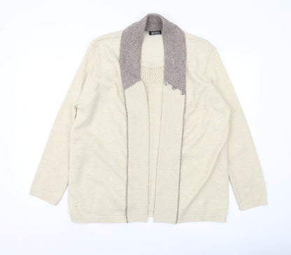 Envy Womens Beige Cardigan L Collared Knit Long Sleeve Jumper