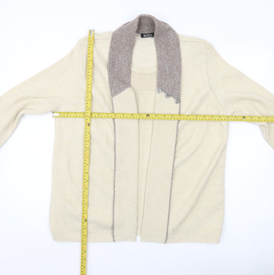 Envy Womens Beige Cardigan L Collared Knit Long Sleeve Jumper