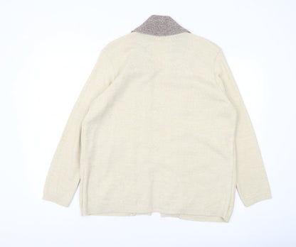 Envy Womens Beige Cardigan L Collared Knit Long Sleeve Jumper