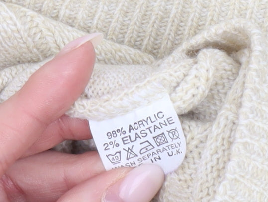 Envy Womens Beige Cardigan L Collared Knit Long Sleeve Jumper