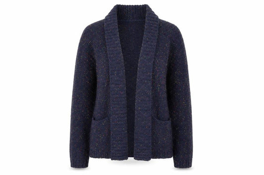 Front view of Alexara Women’s Blue Chunky Knit Long Sleeve Cardigan, size S