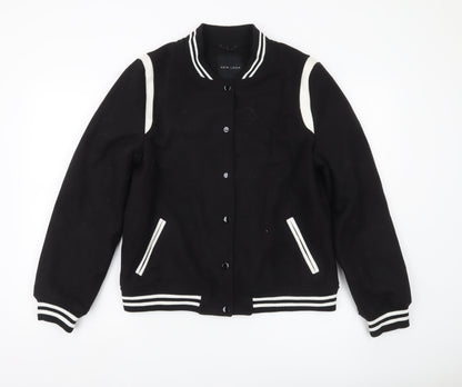 New Look Women’s Black Varsity Jacket Size 14 Embroidered Floral Bomber