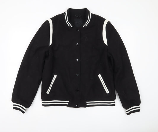 New Look Women’s Black Varsity Jacket Size 14 Embroidered Floral Bomber