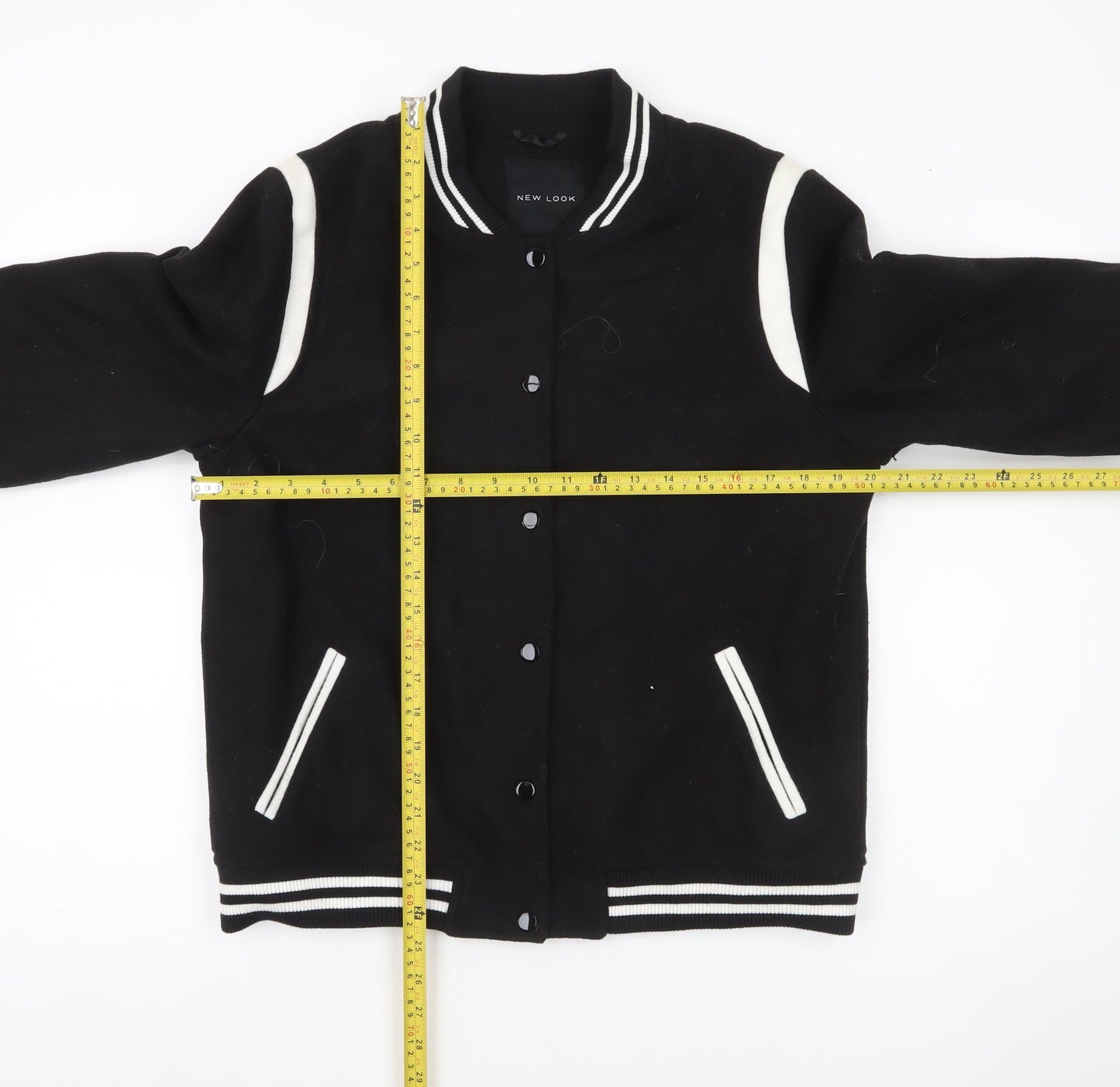 New Look Women’s Black Varsity Jacket Size 14 Embroidered Floral Bomber