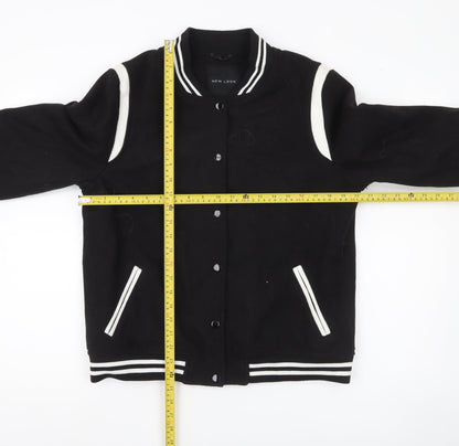 New Look Women’s Black Varsity Jacket Size 14 Embroidered Floral Bomber