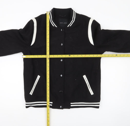 New Look Women’s Black Varsity Jacket Size 14 Embroidered Floral Bomber