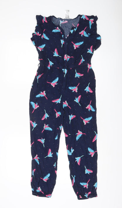 C&A Girls Blue Bird Print Sleeveless Jumpsuit Size 18 Plus Viscose
