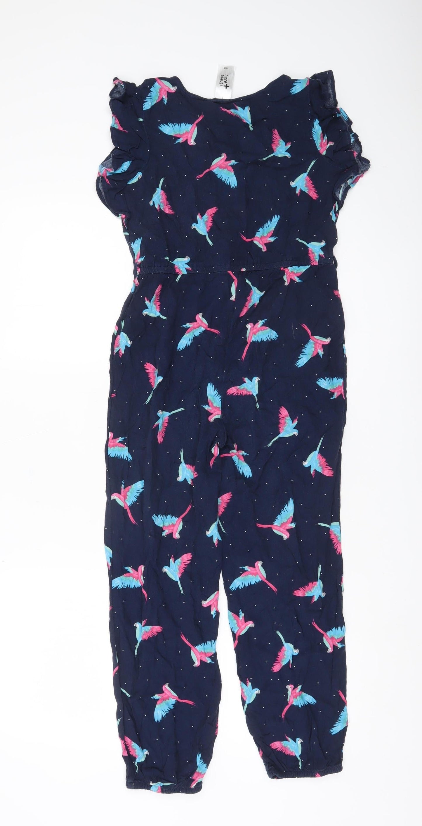 C&A Girls Blue Bird Print Sleeveless Jumpsuit Size 18 Plus Viscose