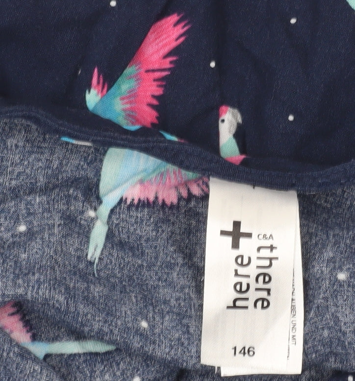 C&A Girls Blue Bird Print Sleeveless Jumpsuit Size 18 Plus Viscose