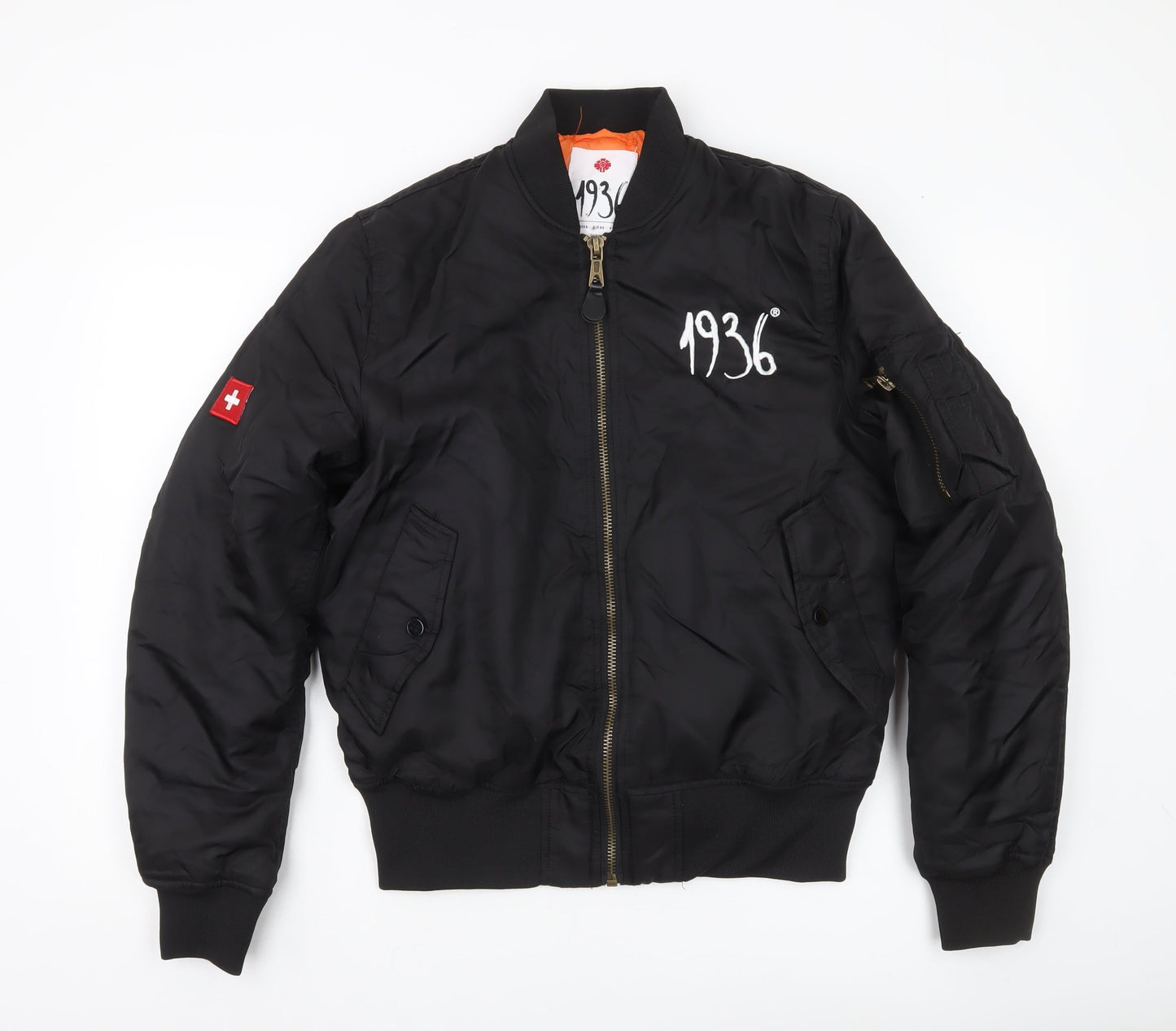 1936 Men’s Black Bomber Jacket Size S Nylon Casual