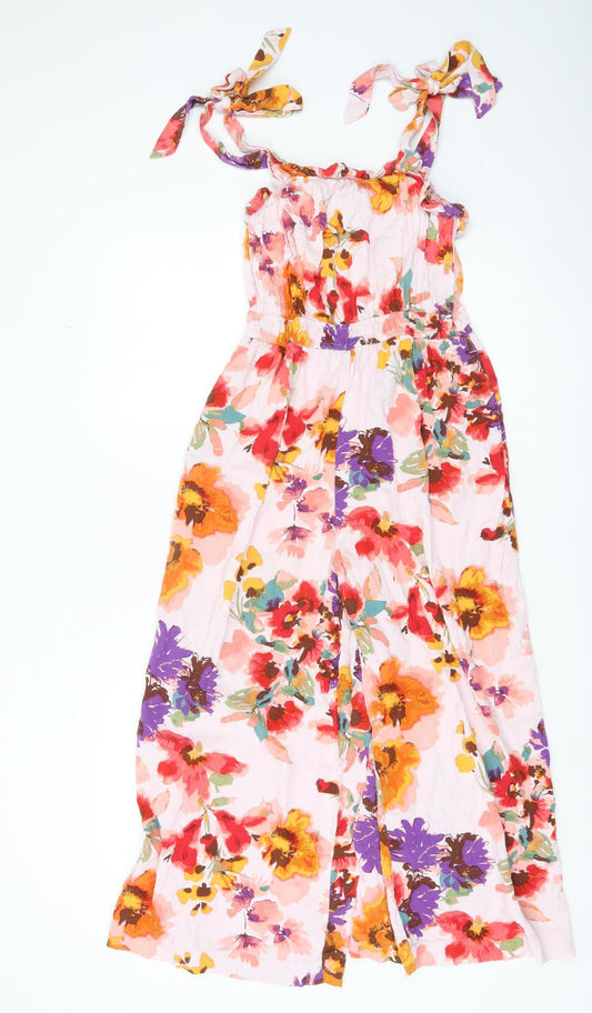 H&M Womens Multicoloured Floral Wide-Leg Jumpsuit Size 12