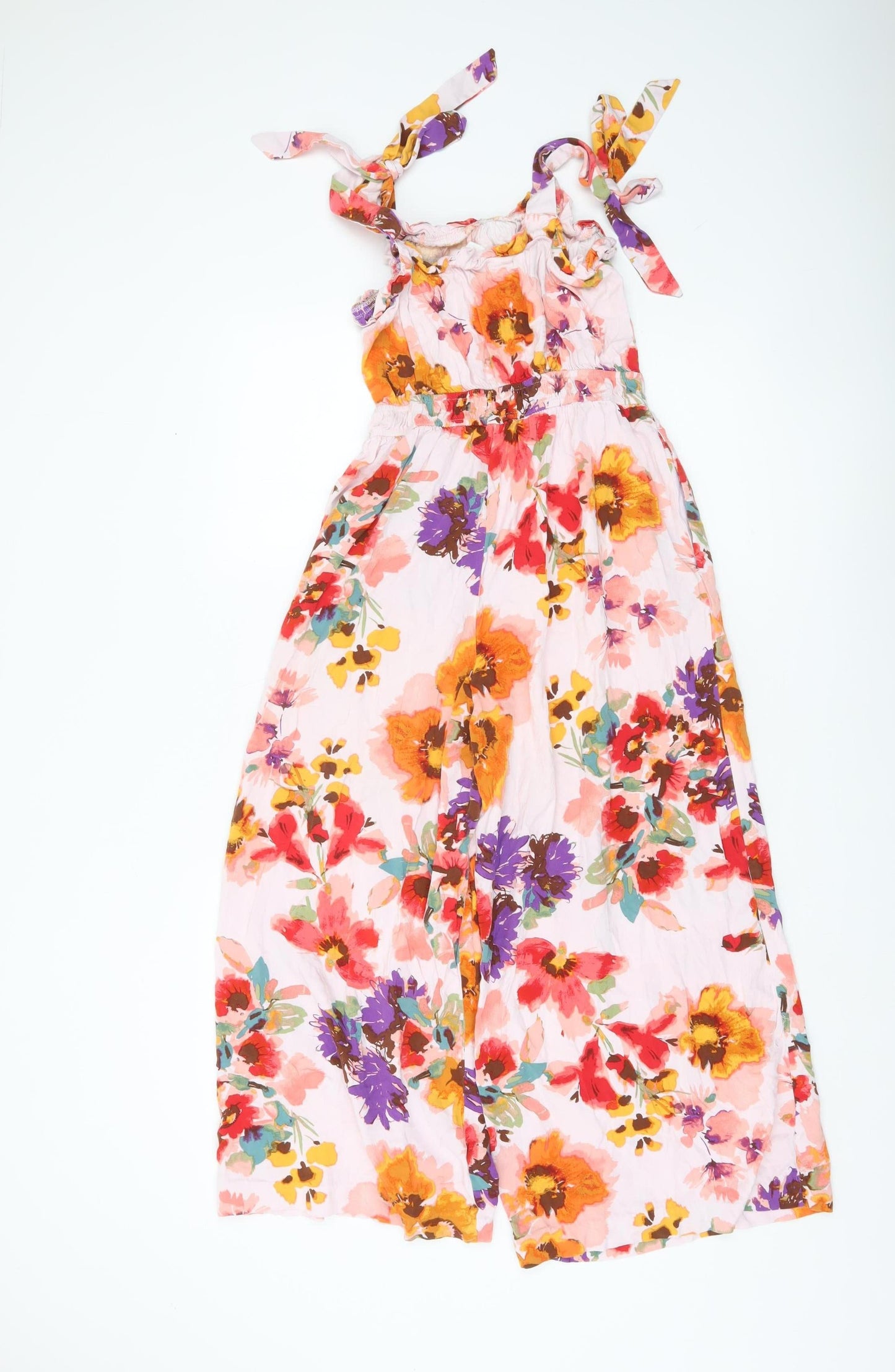 H&M Womens Multicoloured Floral Wide-Leg Jumpsuit Size 12