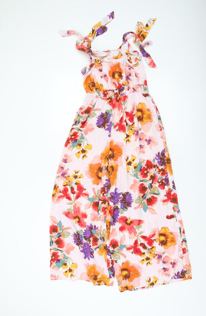 H&M Womens Multicoloured Floral Wide-Leg Jumpsuit Size 12