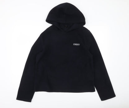 DKNY Womens Black Pullover Hoodie Fleece Sweatshirt Size L