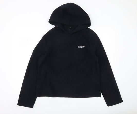 DKNY Womens Black Pullover Hoodie Fleece Sweatshirt Size L