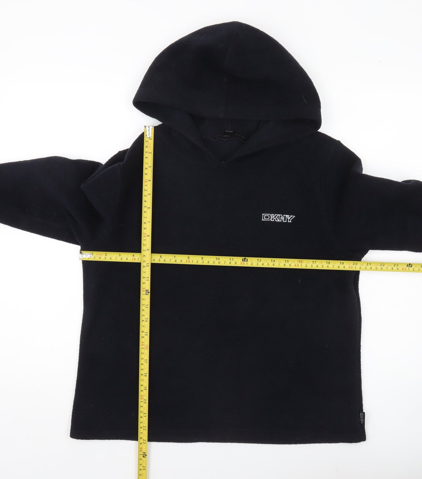 DKNY Womens Black Pullover Hoodie Fleece Sweatshirt Size L