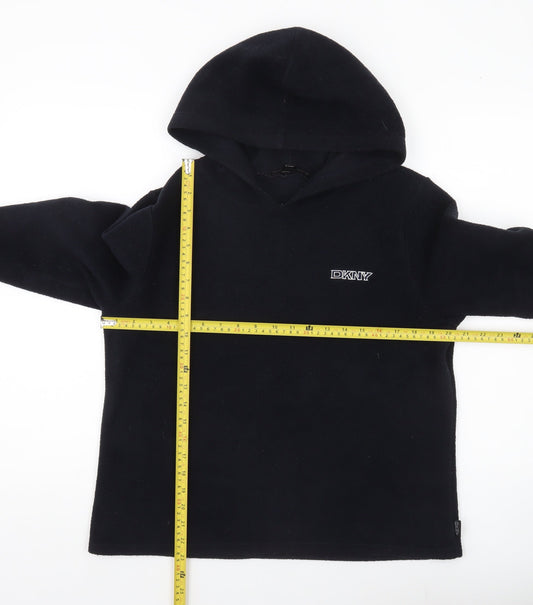 DKNY Womens Black Pullover Hoodie Fleece Sweatshirt Size L