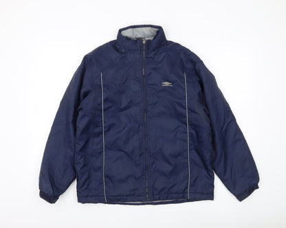Umbro Boys Blue Puffer Jacket 11 Years Full Zip Padded Mid-Length Coat