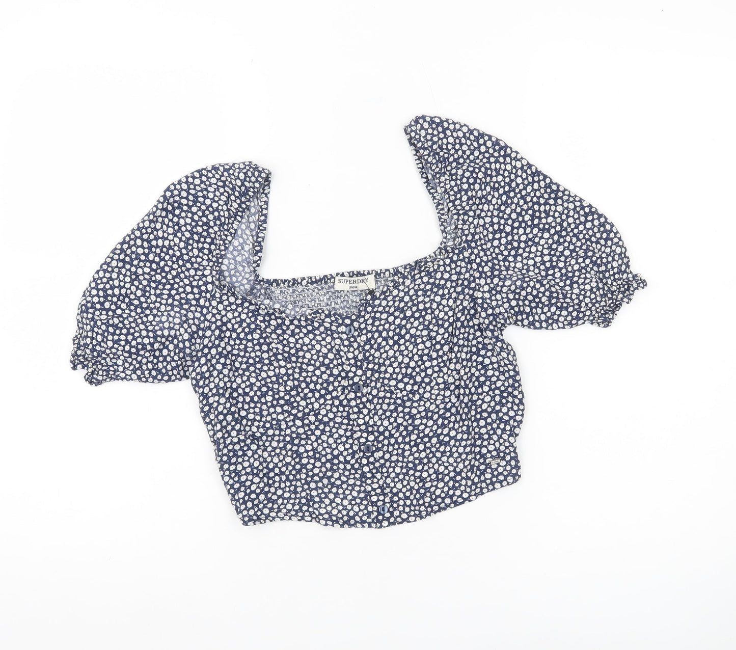 Womens UK Size 8 Superdry Blue Cropped Blouse