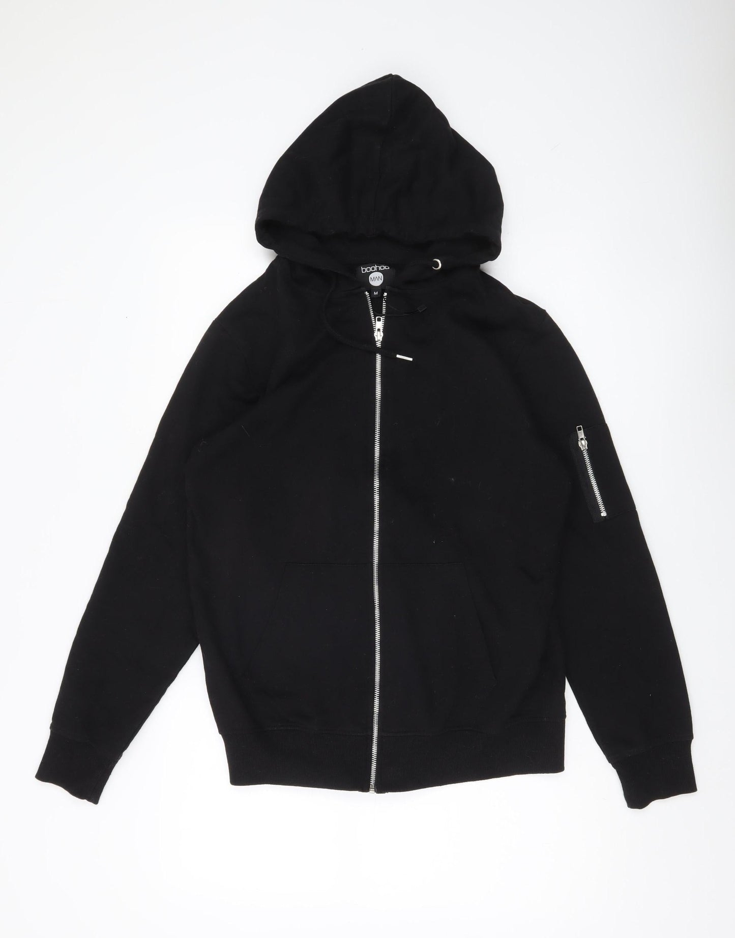 Mens UK Size M boohooMAN Black Full Zip Hoodie