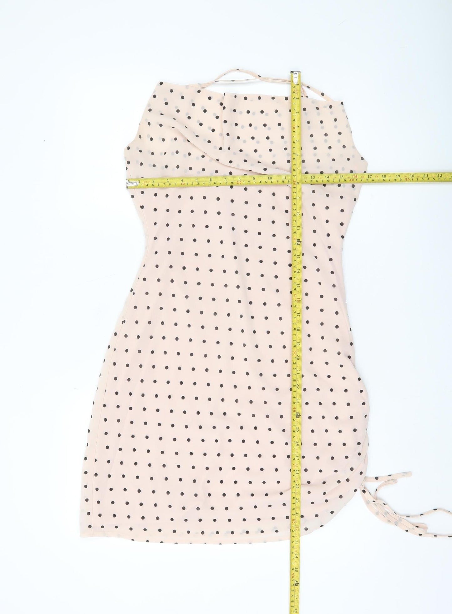 Nasty Gal Women’s Beige Polka Dot Bodycon Dress UK 12 Sleeveless Cowl Neck