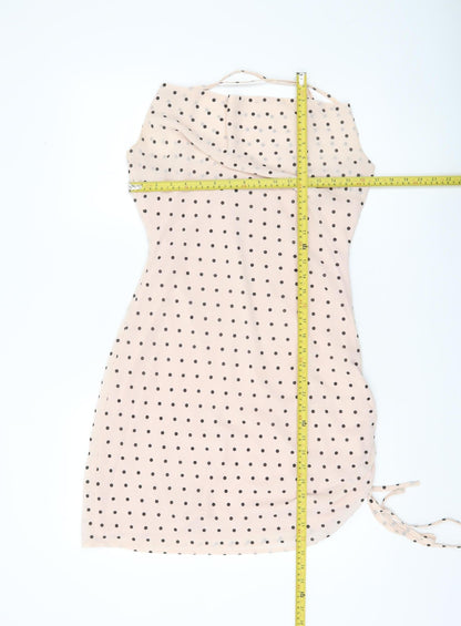 Nasty Gal Women’s Beige Polka Dot Bodycon Dress UK 12 Sleeveless Cowl Neck