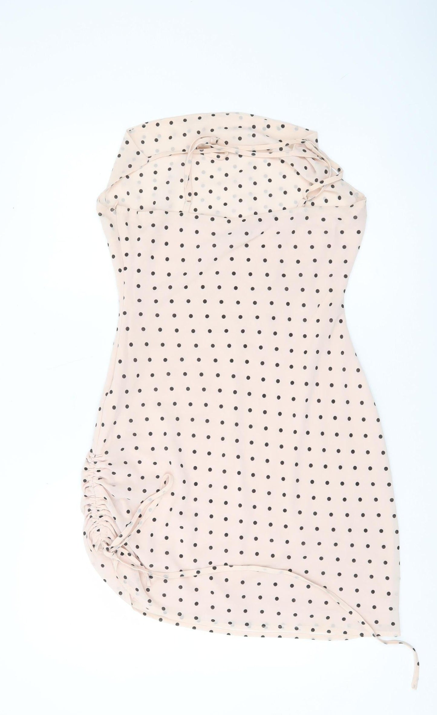 Nasty Gal Women’s Beige Polka Dot Bodycon Dress UK 12 Sleeveless Cowl Neck