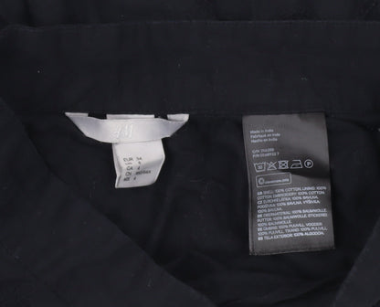 H&M Women’s Black Cotton A-Line Midi Skirt Size 6 Embroidered