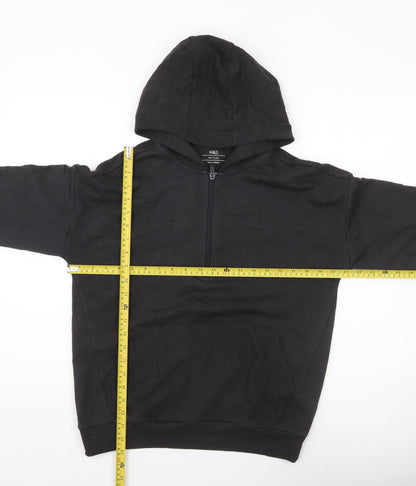 Marks and Spencer Boys Black Hoodie 12-13 Yrs Regular Fit Pullover