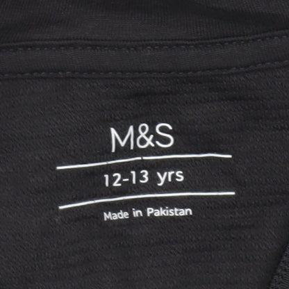 Marks and Spencer Boys Black Hoodie 12-13 Yrs Regular Fit Pullover