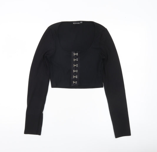 PrettyLittleThing Women’s Black Size 10 Cropped Long Sleeve Hook Top