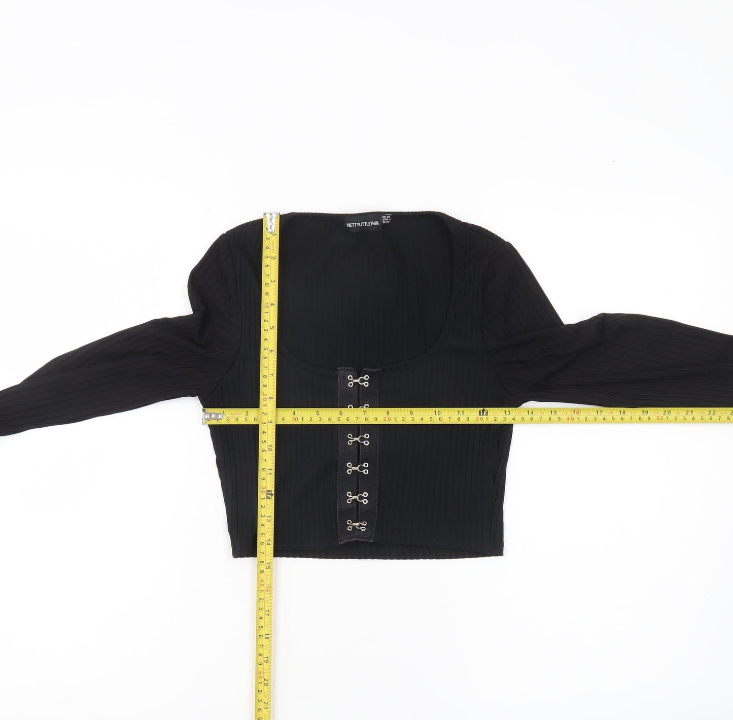 PrettyLittleThing Women’s Black Size 10 Cropped Long Sleeve Hook Top