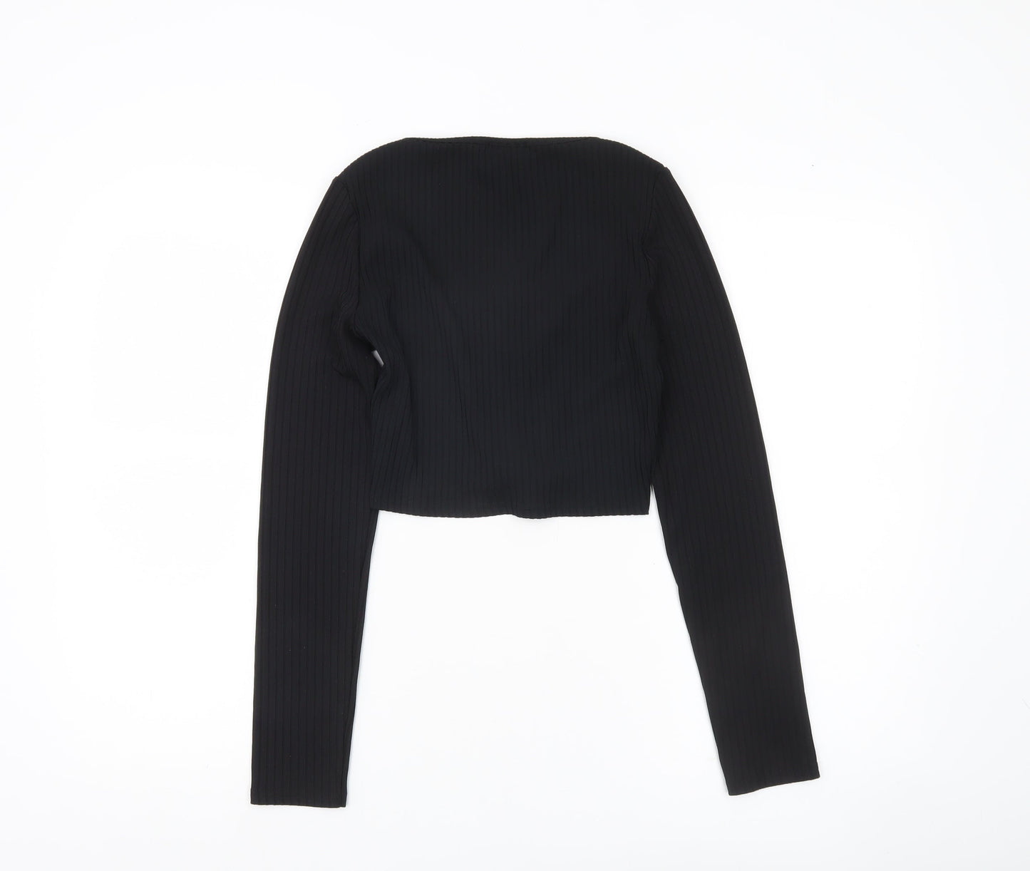 PrettyLittleThing Women’s Black Size 10 Cropped Long Sleeve Hook Top