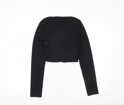 PrettyLittleThing Women’s Black Size 10 Cropped Long Sleeve Hook Top